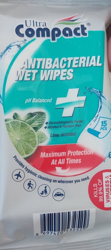 ULTRA COMPACT WET WIPES ANTIBACTERIAL 15PCS