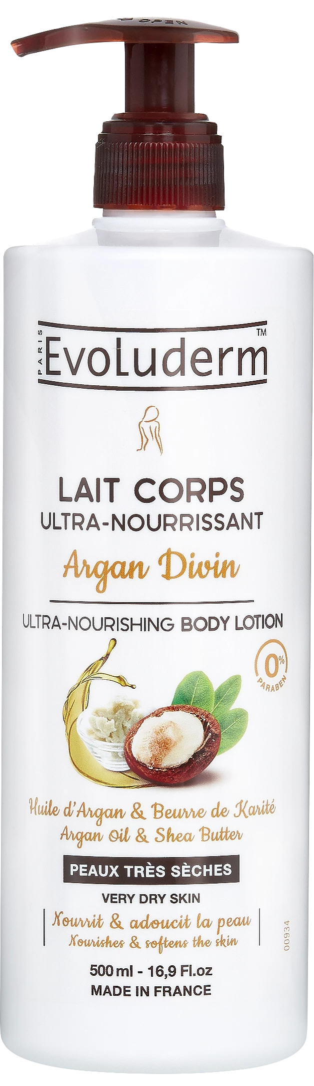 Evoluderm LAIT CORPS HUILE D ARGAN ET D ORANGE 500ML