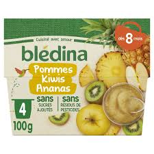 4X100G PUREE APPLE KIWI PINEAPPLE BLEDINA