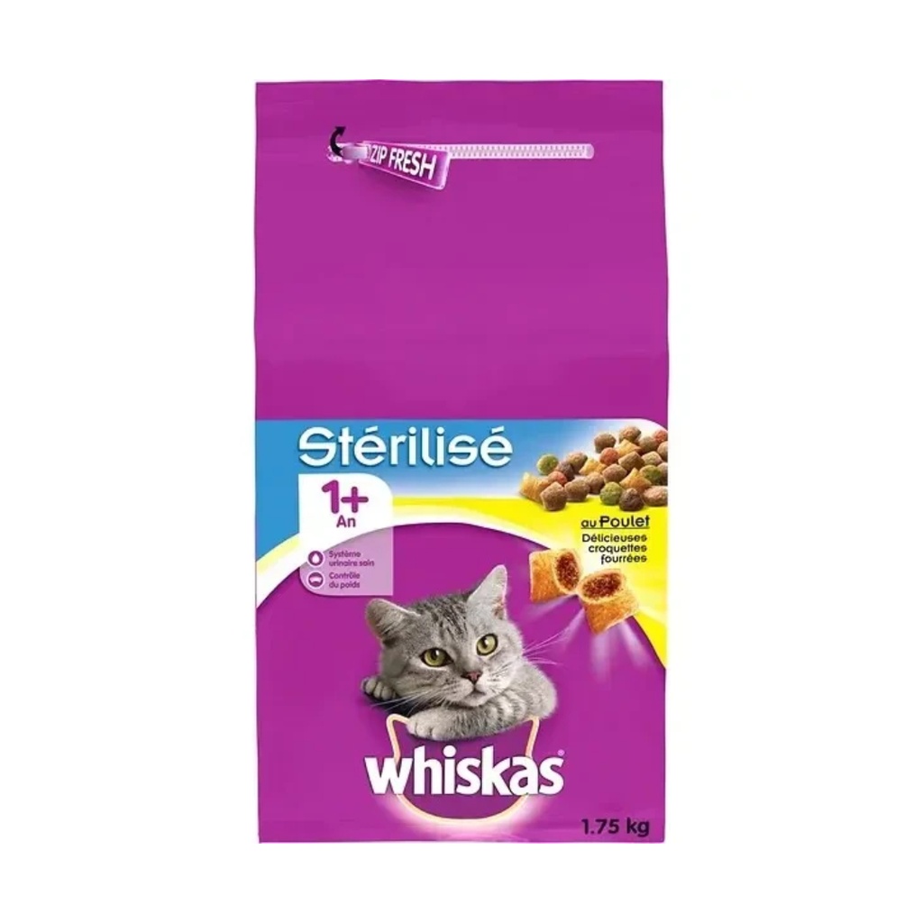 1KG75 CROQUETTES POULET POUR CHAT WHISKAS
