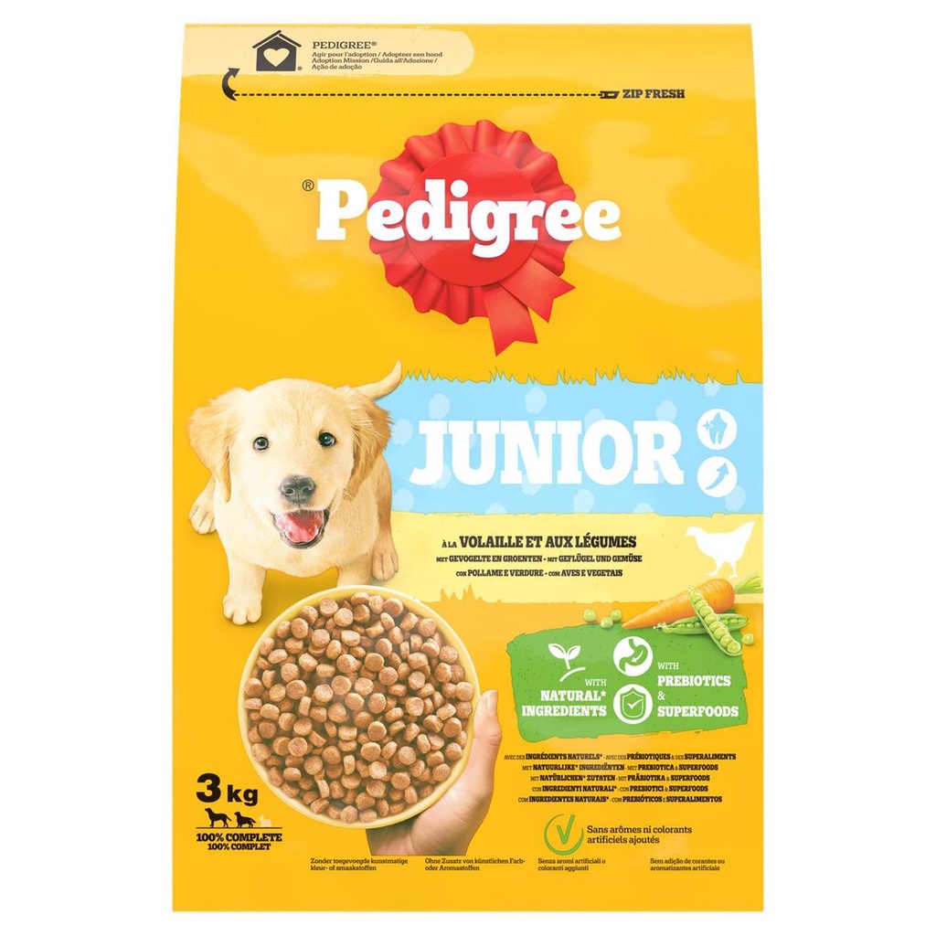 Pedigree Adult Dry Dog Food, Meat & Rice, 3 kg